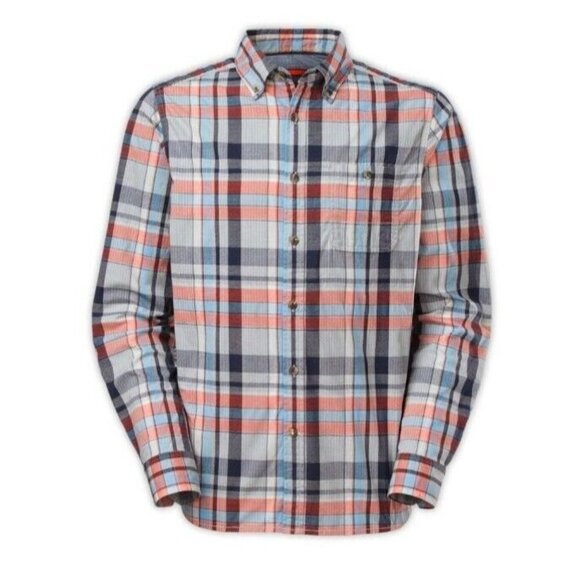 The North Face Long Sleeve Buttonwood Plaid Shirt Mens Size Large Blue Orange - Picture 14 of 14